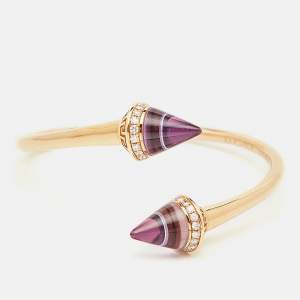 Versace Virya Diamond Amethyst 18K Rose Gold Open Cuff Bracelet