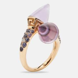 Versace Virya Amethyst Diamond 18K Rose Gold Cocktail Ring Size 48