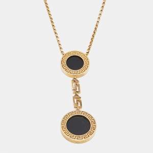 Pre Owned Versace Greca Onyx 18k Yellow Gold Necklace