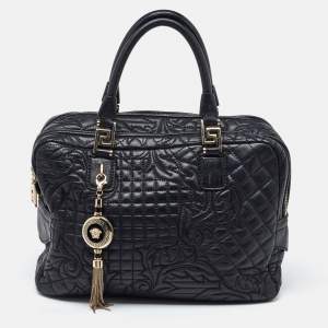 Versace Black Baroque Embossed Leather Demetra Vanitas Satchel