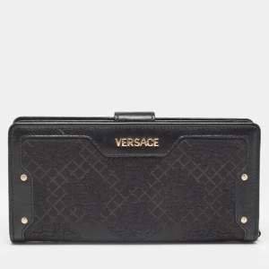 Versace Black Canvas and Leather Medusa Continental Flap Wallet