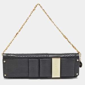 Versace Black Quilted Leather Medallion Chain Clutch