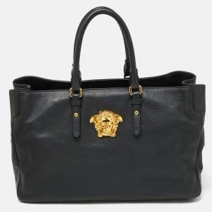 Versace Black Leather La Medusa Shopper Tote