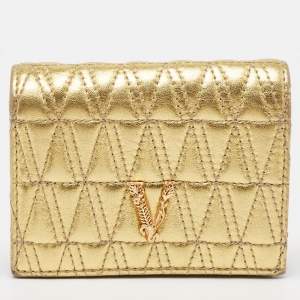 Versace Gold Quilted Leather Virtus Flap Card Case