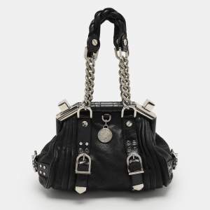 Versace Black Leather Chain Embellished Satchel