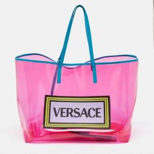 Versace Pink PVC and Leather 90s Logo Shopper Tote