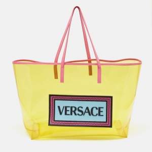 Versace Yellow PVC and Leather 90s Logo Shopper Tote