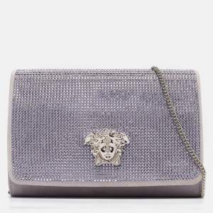 Versace Lavender Suede Crystal Embellished Palazzo Medusa Chain Clutch