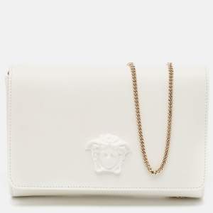 Versace White Leather Palazzo Medusa Chain Clutch