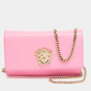 Versace Pink Leather Medusa Medusa Chain Clutch