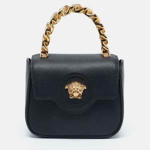 Versace Black Leather Mini La Medusa Top Handle Bag