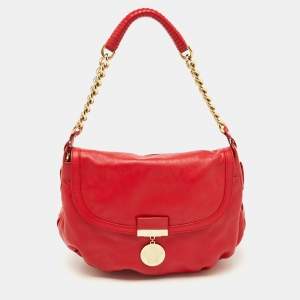 Versace Red Leather Medusa Lock Flap Shoulder Bag