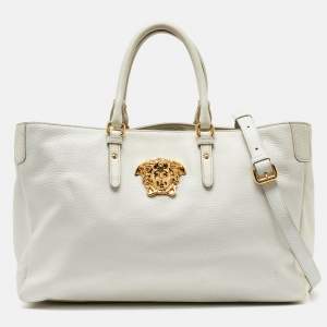 Versace White Leather La Medusa Shopper Tote