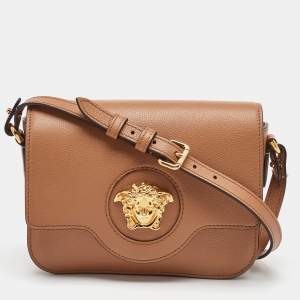Versace Beige Leather Small La Medusa Flap Shoulder Bag