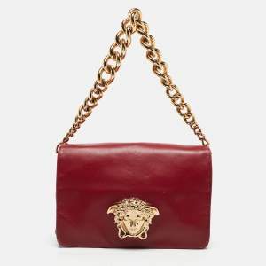 Versace Dark Red Leather Palazzo Sultan Flap Shoulder Bag
