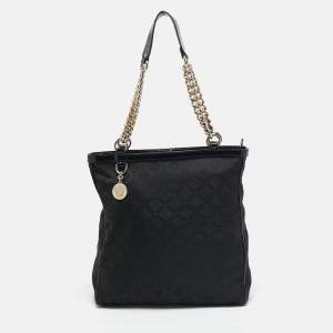 Versace Black Signature Fabric and Patent Leather Chain Tote
