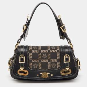 Versace Black Signature Canvas and Leather Vintage Medusa Shoulder Bag