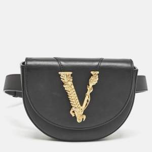 Versace Black Leather Virtus Convertible Belt Bag