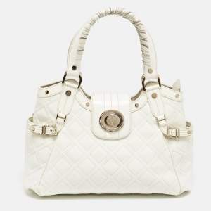 Versace White Quilted Patent Leather Satchel
