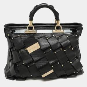 Versace Black Leather and Patent Leather Vanitas Tote