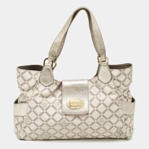 Versace Pale Gold Logo Jacquard Nylon Tote