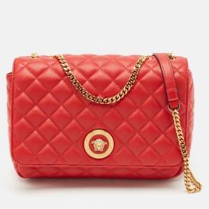 Versace Red Quilted Leather Medusa Flap Shoulder Bag