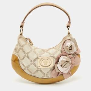 Versace Multicolor Nylon and Patent Leather Flower Applique Hobo