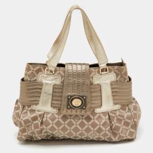 Versace Metallic Grey Signature Canvas and Leather Satchel