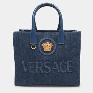 Versace Blue Denim Small La Medusa Tote
