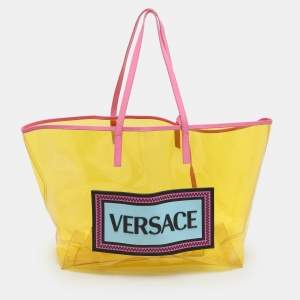 Versace Yellow/Pink Clear PVC Logo Tote