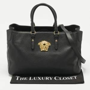 Versace Black Leather La Medusa Shopper Tote