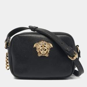 Versace Black Leather Medusa Camera Crossbody Bag