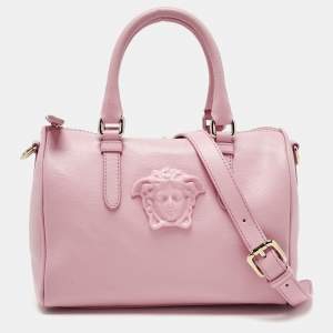 Pre Owned Versace Pink Leather Medusa Boston Bag