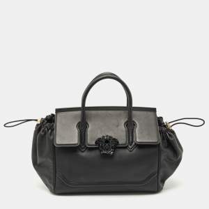 Pre Owned Versace Black Leather Drawstring Empire Palazzo Tote