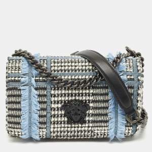 Pre Owned Versace Blue Tweed Palazzo Sultan Shoulder Bag