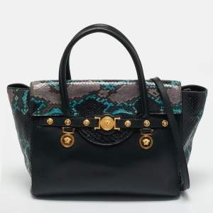Pre Owned Versace Black Leather and Python Medusa Medallion Tote