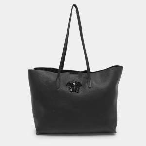 Pre Owned Versace Black Leather Palazzo Shopper Tote