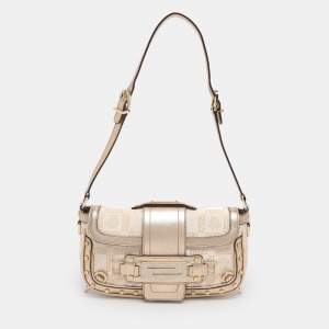 Pre Owned Versace Metallic Canvas and Leather Crystal Embellished Shoulder Bag