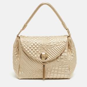 Pre Owned Versace Gold Quilted Leather Talia Vanitas Shoulder Bag