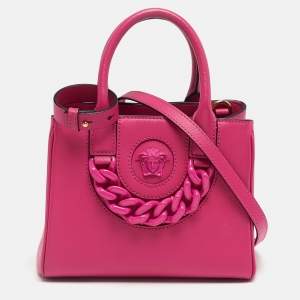 Pre Owned Versace Magenta Leather La Medusa Chain Tote