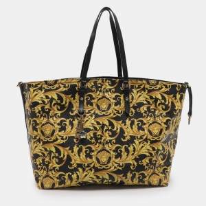 مملوكة مسبقًا Versace Yellow/Black Barocco Print Coated Canvas Tote