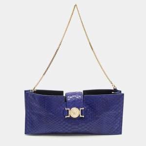مملوكة مسبقًا Versace Medusa Blue Python Chain Clutch