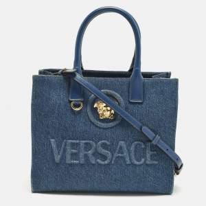 مملوكة مسبقًا Versace La Medusa Small Blue Denim Tote