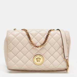 Pre Owned Versace La Medusa Pink Quilted Leather Shoulder Bag