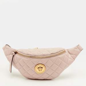 مملوكة مسبقًا Versace La Medusa Light Pink Quilted Leather Fanny Pack Belt Bag