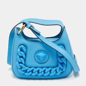مملوكة مسبقًا Versace La Medusa Small Light Blue Leather Chain Hobo