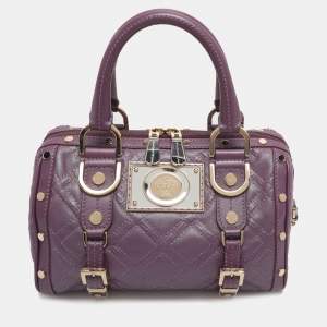 Pre Owned Versace Snap Out Of It Small Purple Leather Studded Satchel