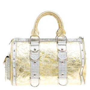 Versace Gold/Silver Ceramic Effect Leather Snap Out Of It Satchel