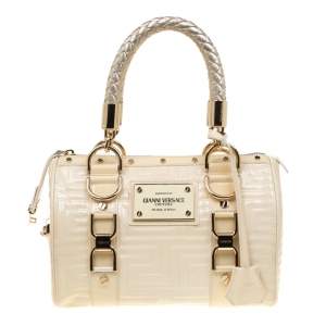 Versace Off White Quilted patent Leather Small Snap Out Of It Satchel