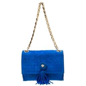 Pre Owned Versace Blue Suede Vanitas Crossbody Bag 